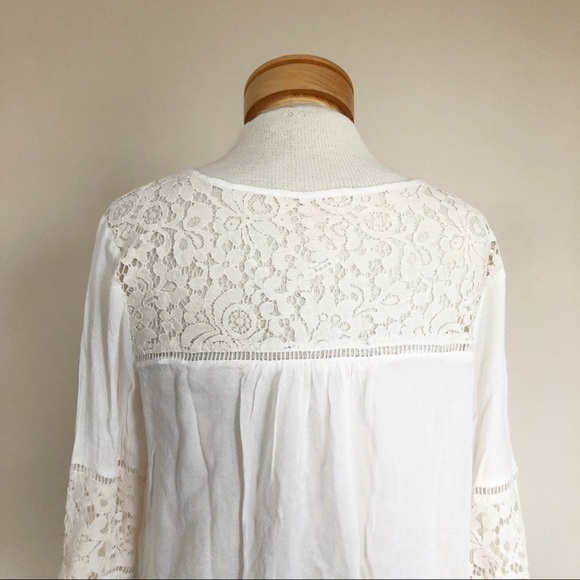Lace Shoulder Long Sleeve Popover Blouse Cream L - Picture 6 of 7